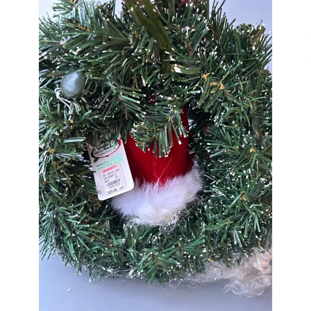 Bronners Christmas Wonderland Santa Head Wreath Red Apples Berries Pinecones 10